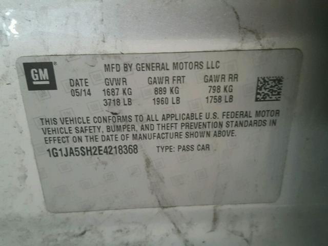 1G1JA5SH2E4218368 - 2014 CHEVROLET SONIC LS SILVER photo 10