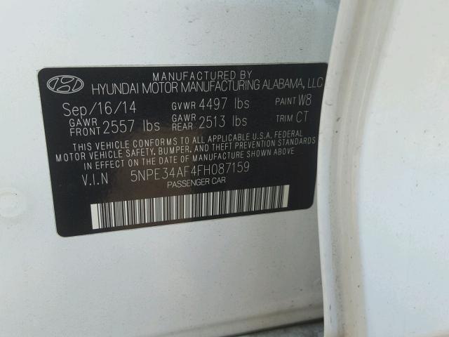 5NPE34AF4FH087159 - 2015 HYUNDAI SONATA SPO WHITE photo 10