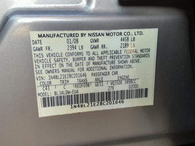 1N4BL21E28C201646 - 2008 NISSAN ALTIMA 3.5 TAN photo 10