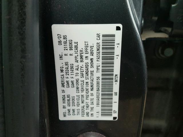 19UUA66218A008156 - 2008 ACURA TL GRAY photo 10