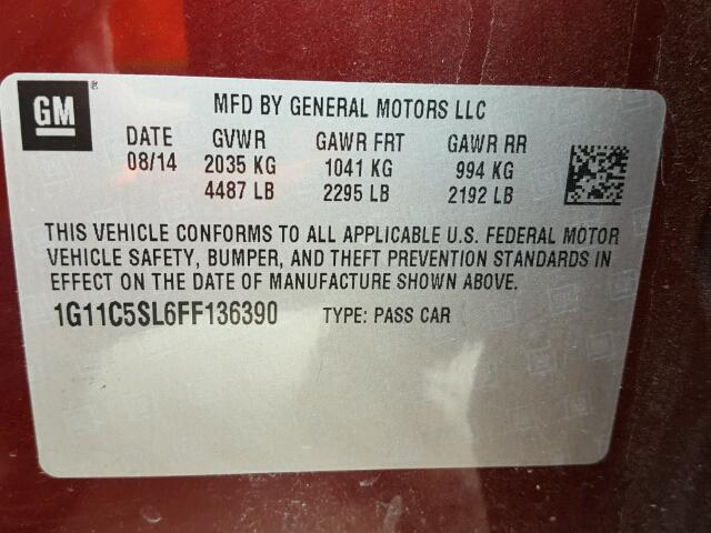 1G11C5SL6FF136390 - 2015 CHEVROLET MALIBU 1LT 栗色 照片 10