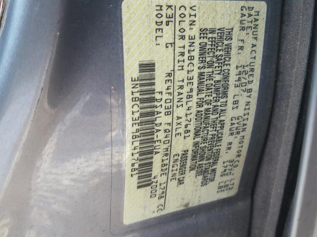 3N1BC13E98L417681 - 2008 NISSAN VERSA S SILVER photo 10