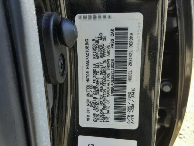 1NXBU40E99Z113026 - 2009 TOYOTA COROLLA BA BLACK photo 10