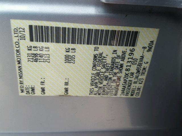 1N4AA5AP2DC813196 - 2013 NISSAN MAXIMA S Srebrny zdjęcie 10