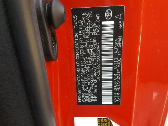 JTKDE167750052447 - 2005 TOYOTA SCION TC 红色 照片 10