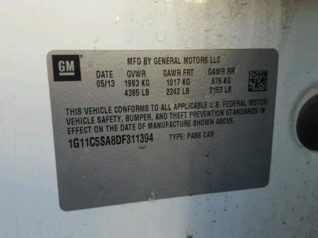 1G11C5SA8DF311394 - 2013 CHEVROLET MALIBU 1LT WHITE photo 10