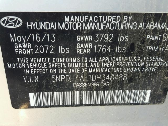 5NPDH4AE1DH348488 - 2013 HYUNDAI ELANTRA GL SILVER photo 10