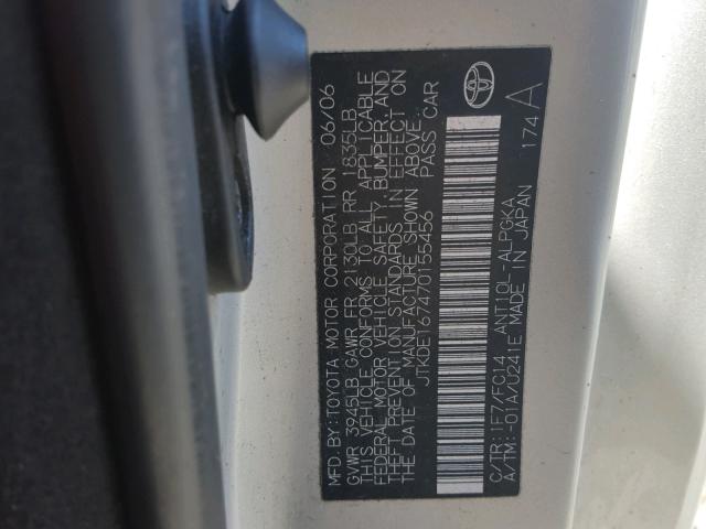 JTKDE167470155456 - 2007 TOYOTA SCION TC 银色 照片 10