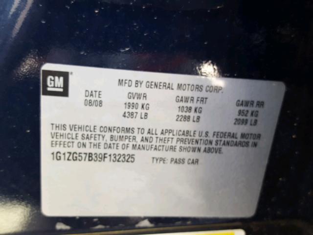 1G1ZG57B39F132325 - 2009 CHEVROLET MALIBU LS ლურჯი ფოტო 10