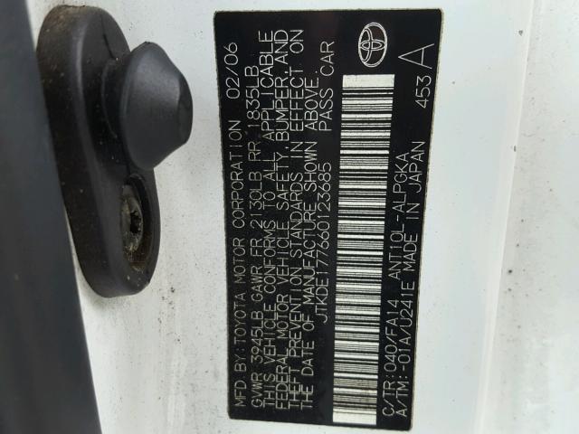 JTKDE177660123685 - 2006 TOYOTA SCION TC 白色 照片 10