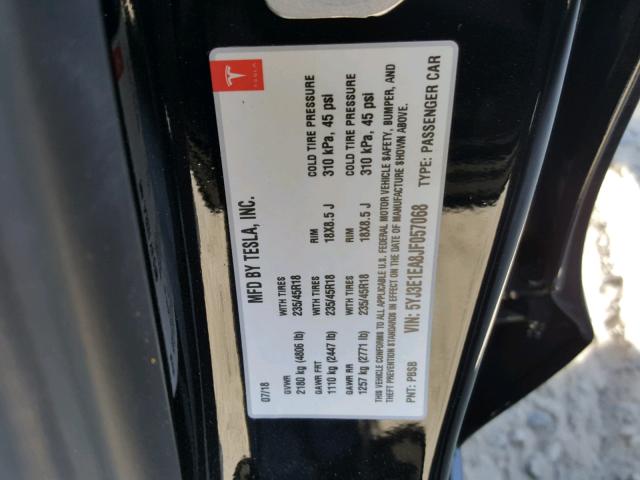 5YJ3E1EA8JF057068 - 2018 TESLA MODEL 3 أسود صورة 10