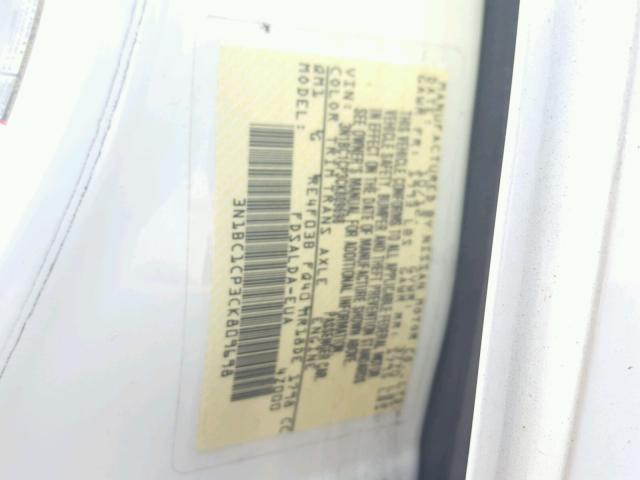 3N1BC1CP3CK809698 - 2012 NISSAN VERSA S WHITE photo 10