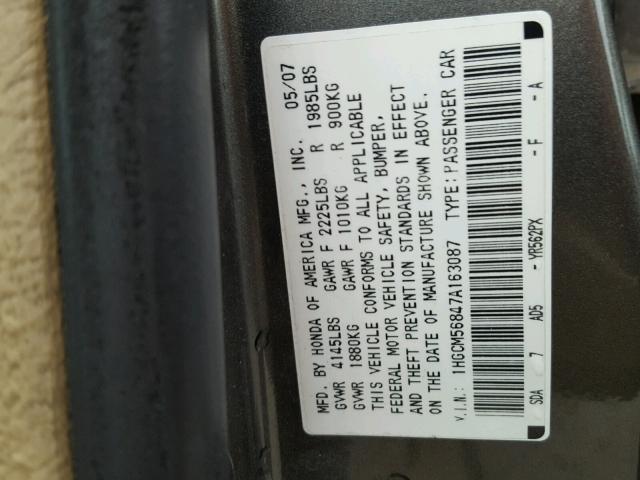 1HGCM56847A163087 - 2007 HONDA ACCORD EX GRAY photo 10