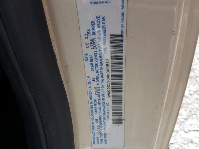 3VWCD21Y04M300817 - 2004 VOLKSWAGEN NEW BEETLE 米色 照片 10