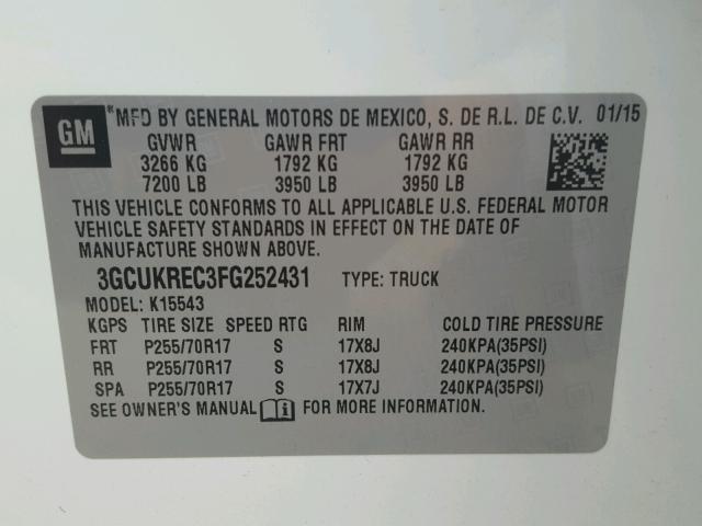 3GCUKREC3FG252431 - 2015 CHEVROLET SILVERADO WHITE photo 10