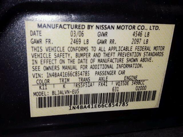 1N4BA41E66C854785 - 2006 NISSAN MAXIMA SE GRAY photo 10