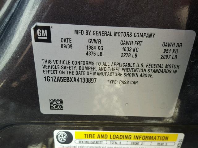 1G1ZA5EBXA4130897 - 2010 CHEVROLET MALIBU LS CHARCOAL photo 10