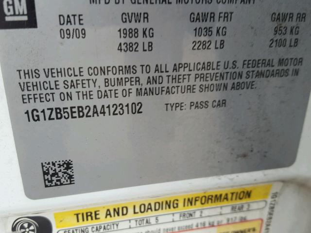 1G1ZB5EB2A4123102 - 2010 CHEVROLET MALIBU LS თეთრი ფოტო 10