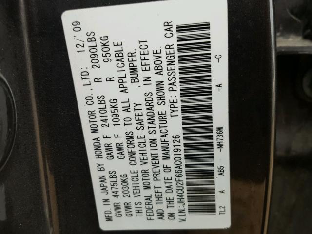 JH4CU2F66AC019126 - 2010 ACURA TSX GRAY photo 10