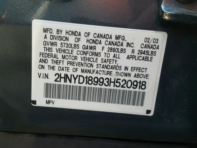 2HNYD18993H520918 - 2003 ACURA MDX TOURIN GRAY photo 10