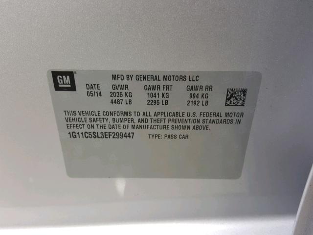 1G11C5SL3EF299447 - 2014 CHEVROLET MALIBU 1LT SILVER photo 10