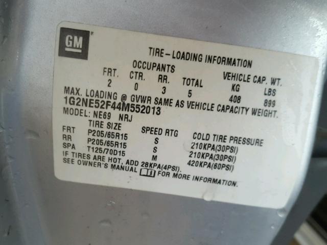 1G2NE52F44M552013 - 2004 PONTIAC GRAND AM S SILVER photo 10