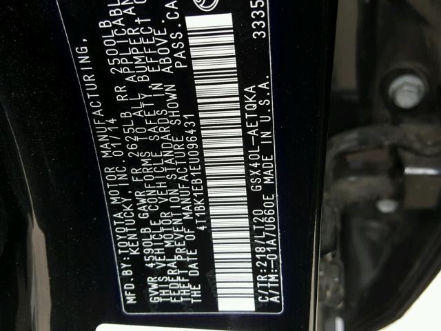 4T1BK1EB1EU096431 - 2014 TOYOTA AVALON BAS BLACK photo 10