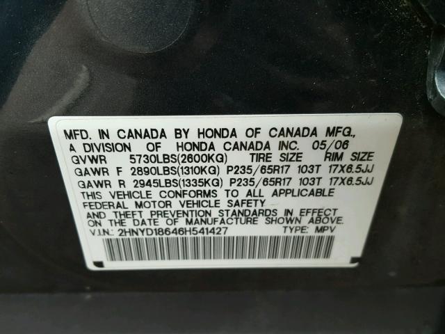 2HNYD18646H541427 - 2006 ACURA MDX TOURIN GRAY photo 10