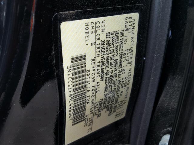 3N1CC11E89L446369 - 2009 NISSAN VERSA S BLACK photo 10