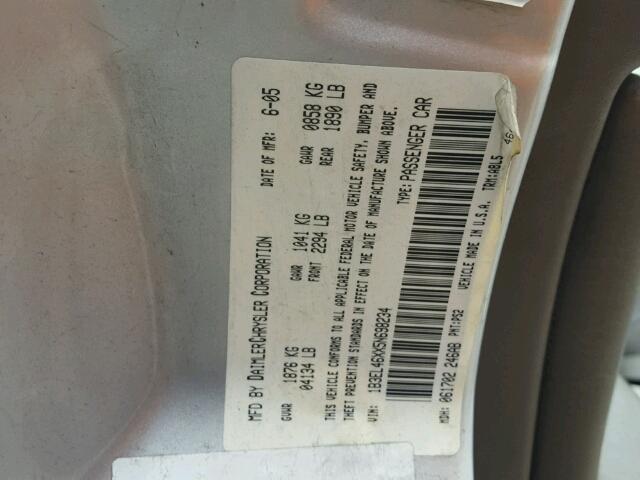 1B3EL46XX5N698234 - 2005 DODGE STRATUS SX GRAY photo 10