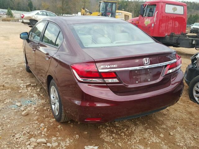 19XFB2F54DE293126 - 2013 HONDA CIVIC LX BURGUNDY photo 3