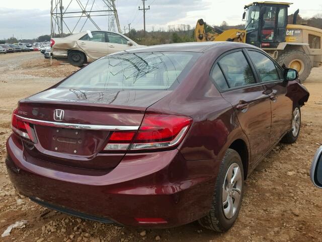 19XFB2F54DE293126 - 2013 HONDA CIVIC LX BURGUNDY photo 4