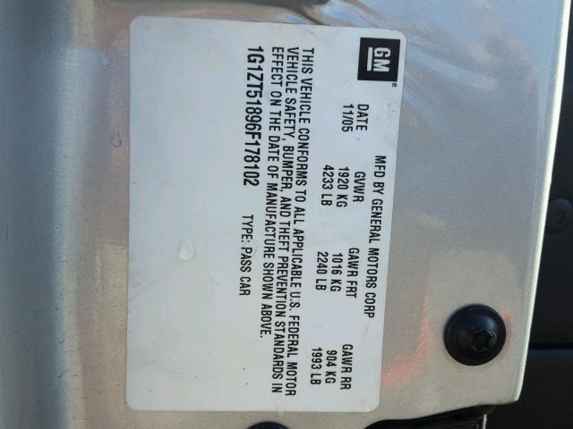 1G1ZT51896F178102 - 2006 CHEVROLET MALIBU LT Gümüş foto 10