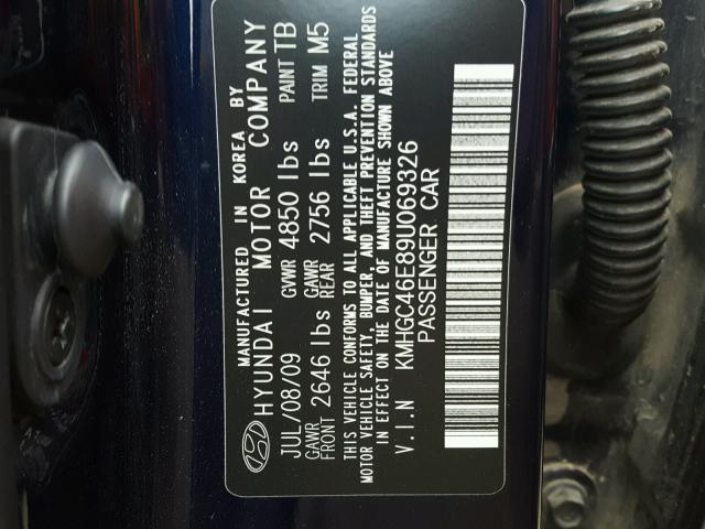 KMHGC46E89U069326 - 2009 HYUNDAI GENESIS 3. BLUE photo 10