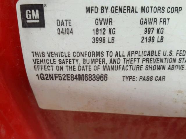 1G2NF52E84M683966 - 2004 PONTIAC GRAND AM S RED photo 10