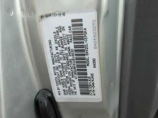 4T1BG28K91U814630 - 2001 TOYOTA CAMRY CE SILVER photo 10