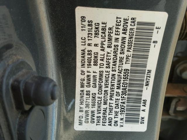 19XFA1F30AE016559 - 2010 HONDA CIVIC VP GRAY photo 10