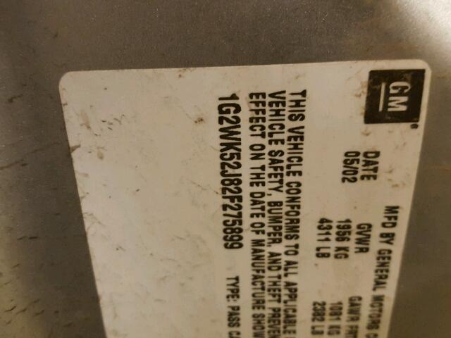 1G2WK52J82F275899 - 2002 PONTIAC GRAND PRIX SILVER photo 10