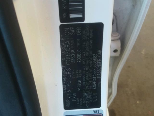 KNAFX4A66F5355683 - 2015 KIA FORTE LX WHITE photo 10