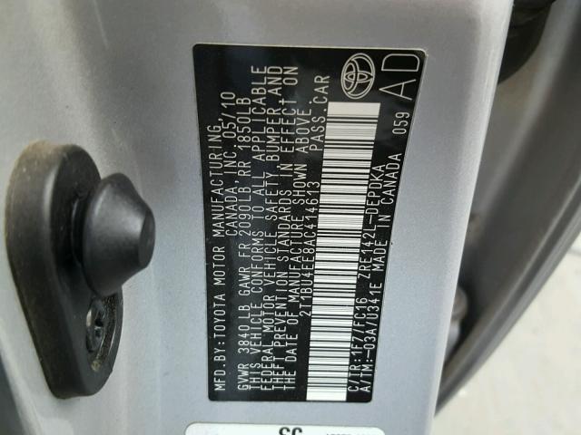 2T1BU4EE8AC414613 - 2010 TOYOTA COROLLA BA SILVER photo 10