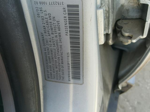 WVWRH63B83P111925 - 2003 VOLKSWAGEN PASSAT GLX SILVER photo 10