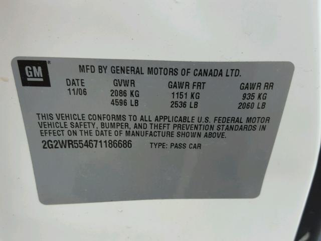 2G2WR554671186686 - 2007 PONTIAC GRAND PRIX WHITE photo 10