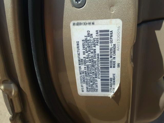 2T1CF22P5YC326444 - 2000 TOYOTA CAMRY SOLA GOLD photo 10