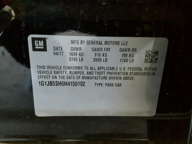 1G1JB5SH6H4159102 - 2017 CHEVROLET SONIC LS BLACK photo 10