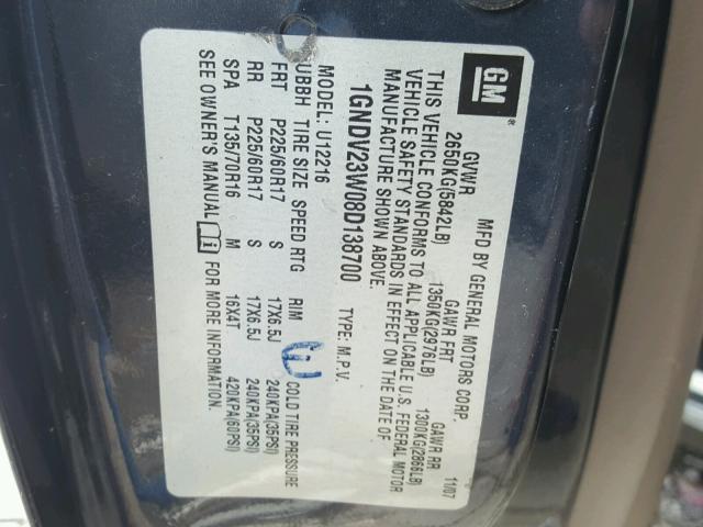 1GNDV23W08D138700 - 2008 CHEVROLET UPLANDER L 蓝色 照片 10