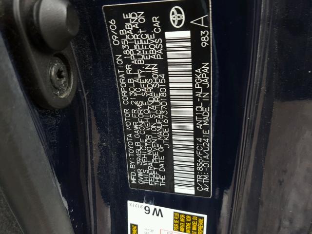 JTKDE167370180154 - 2007 TOYOTA SCION TC 蓝色 照片 10