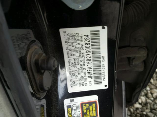 JHMFA16827S008284 - 2007 HONDA CIVIC EX BLACK photo 10