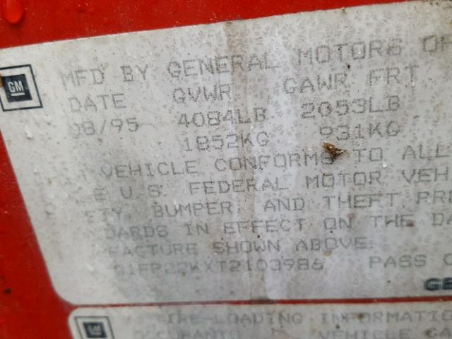 2G1FP22KXT2103986 - 1996 CHEVROLET CAMARO BAS 红色 照片 10