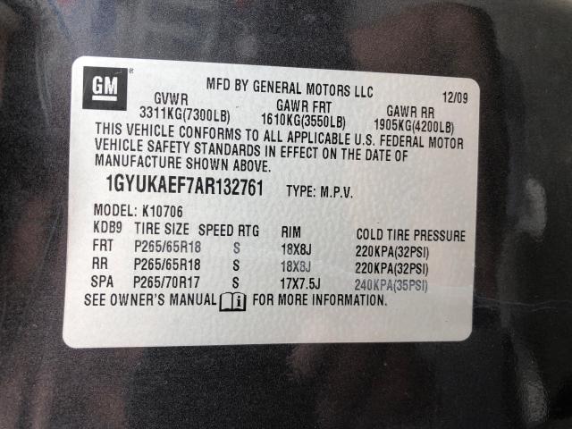 1GYUKAEF7AR132761 - 2010 CADILLAC ESCALADE GRAY photo 10