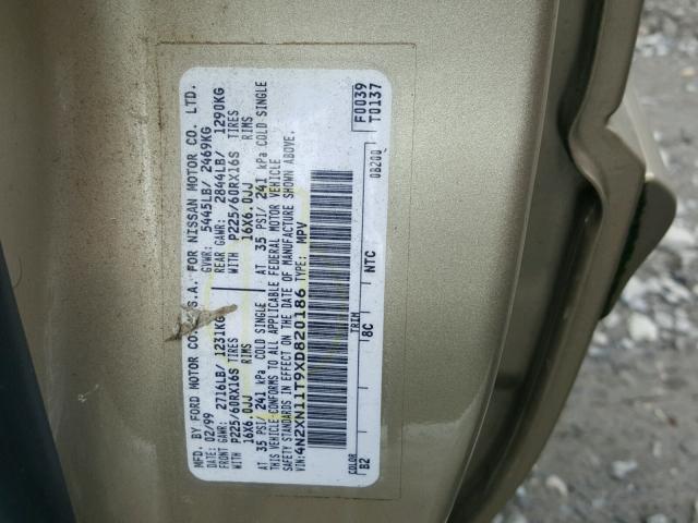 4N2XN11T9XD820186 - 1999 NISSAN QUEST SE GOLD photo 10